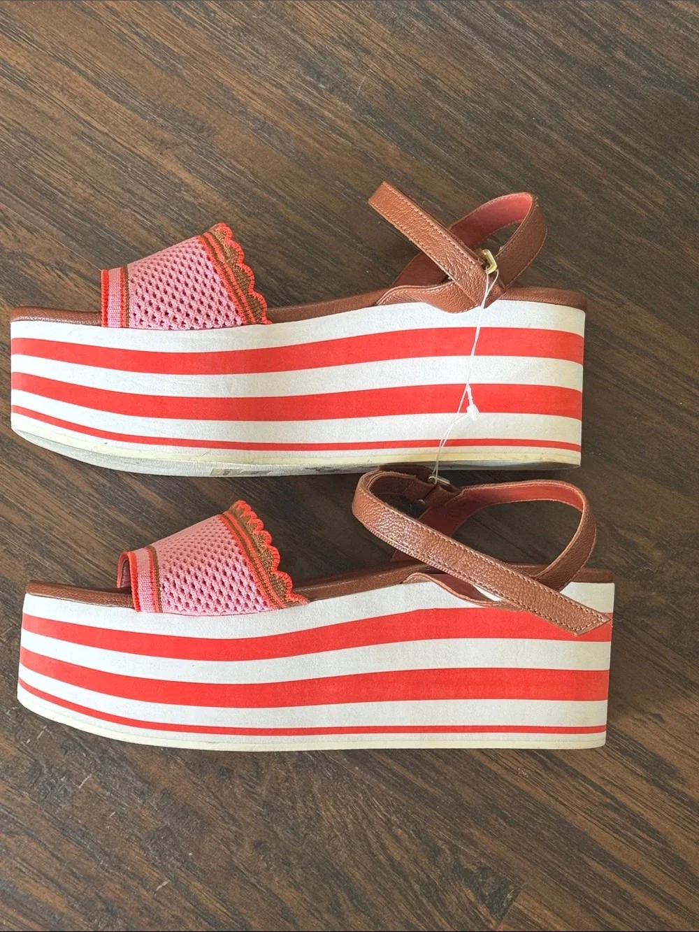 kate spade Pink and Brown Striped High Rise Platform